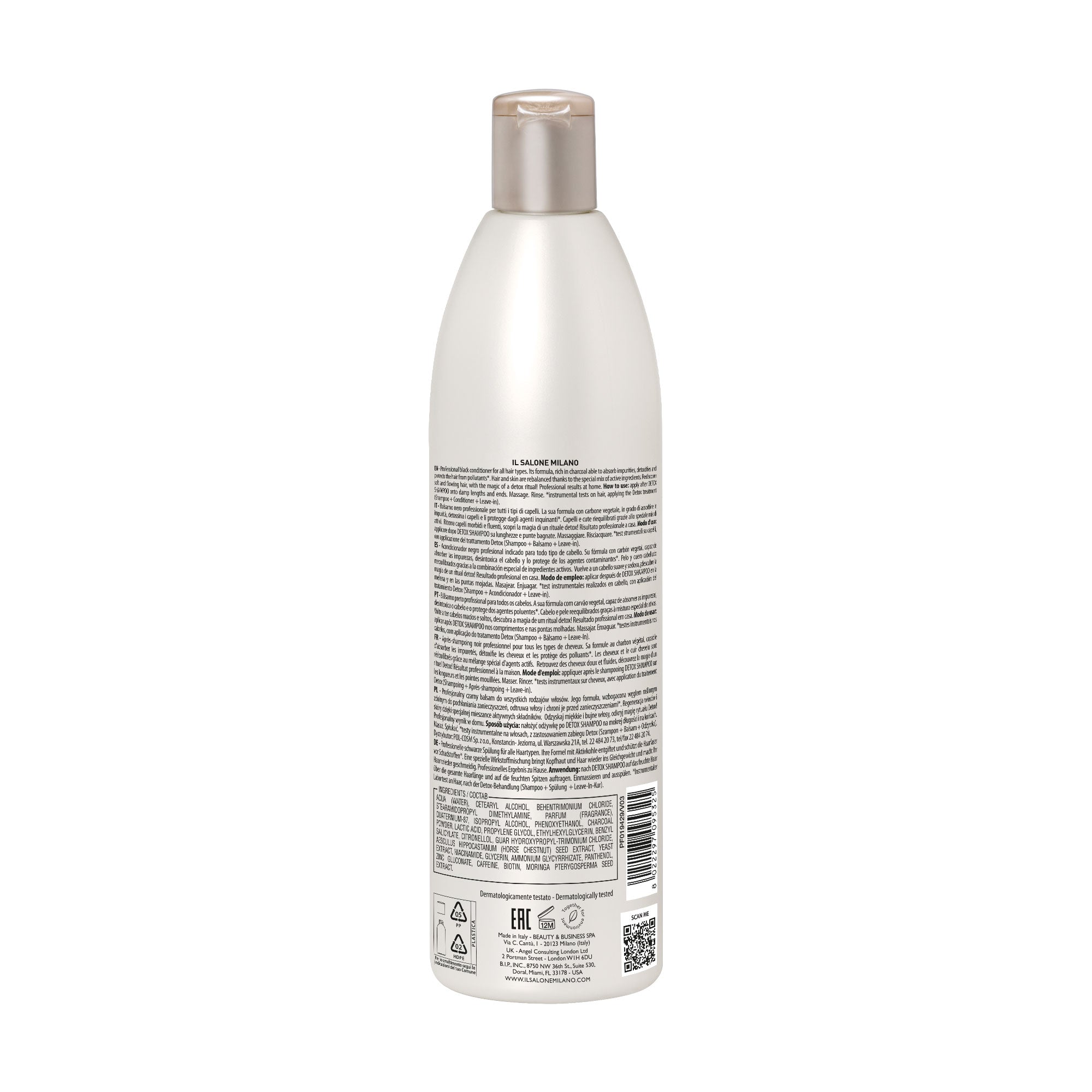 IL Salone Detox Conditioner with Vegetal Charcoal, Biotin & Caffeine for All Hair Types