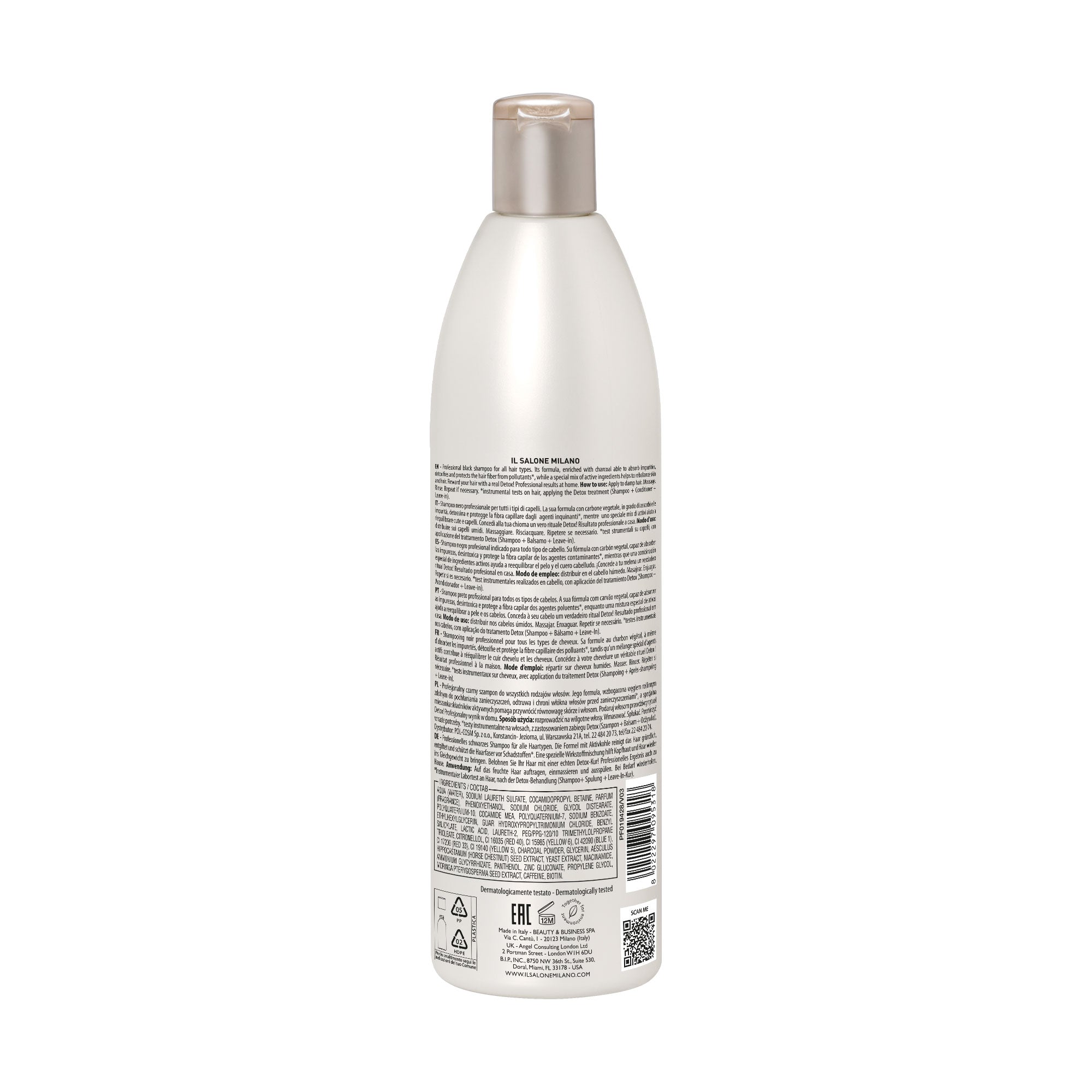 IL Salone Detox Shampoo with Vegetal Charcoal, Biotin & Caffeine for All Hair Types 